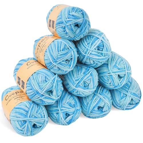 Coopay Wolle zum Häkeln, Farbverlauf Häkelgarn 10x45g, Wolle zum Stricken, Weiche Bunt Milchfaser Baumwolle zum Häkeln, 5-Fädig, Schöne Häkelwolle für Schal, Socken, Babykleidung, Puppe - Himmelblau von Coopay