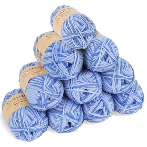 Coopay Wolle zum Häkeln, Farbverlauf Häkelgarn 10x45g, Wolle zum Stricken, Weiche Bunt Milchfaser Baumwolle zum Häkeln, 5-Fädig, Schöne Häkelwolle für Schal, Socken, Babykleidung, Puppe - Lake Blue Coopay Wolle zum Häkeln, Farbverlauf Häkelgarn 10x45g, Wolle zum Stricken, Weiche Bunt Milchfaser Baumwolle zum Häkeln, 5-Fädig, Schöne Häkelwolle für Schal, Socken, Babykleidung, Puppe - Lake Blue von Coopay