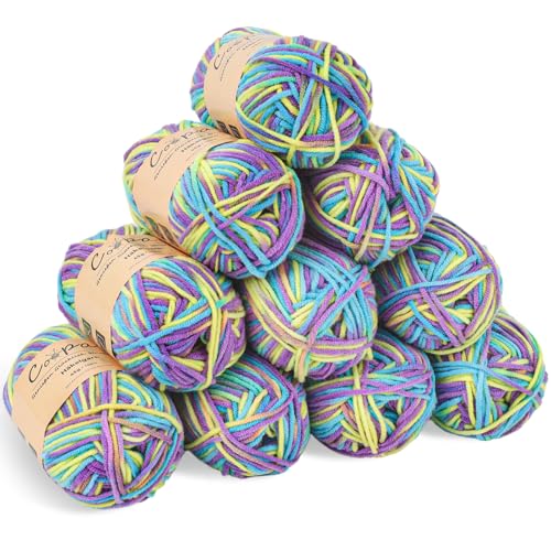 Coopay Wolle zum Häkeln, Farbverlauf Häkelgarn 10x45g, Wolle zum Stricken, Weiche Bunt Milchfaser Baumwolle zum Häkeln, 5-Fädig, Schöne Häkelwolle für Schal, Socken, Babykleidung - Lila Gelb Blau Coopay Wolle zum Häkeln, Farbverlauf Häkelgarn 10x45g, Wolle zum Stricken, Weiche Bunt Milchfaser Baumwolle zum Häkeln, 5-Fädig, Schöne Häkelwolle für Schal, Socken, Babykleidung - Lila Gelb Blau von Coopay