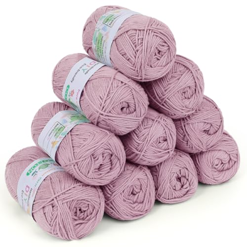 Coopay Wolle zum Häkeln, 100% Baumwolle zum Stricken, 10 x 50g Weiches Häkelgarn Baumwolle zum Häkeln, Babywolle Baumwollgarn für Pullover, Socken, Babydecke - Hellrosa von Coopay