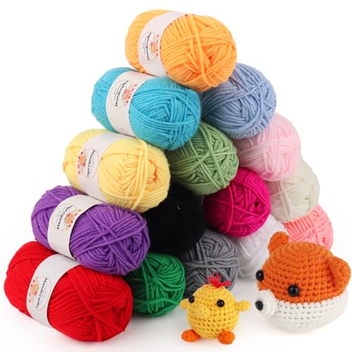Coopay 15 Farbe Wolle zum Häkeln für Anfänger, 15 x 25g Weicher Bunt Wolle zum Stricken, 4 Faiding Acryl Häkelgarn für Kinder, Häkeln Wolle Amigurumi Wolle für Puppen, Taschen, Untersetzer Coopay 15 Farbe Wolle zum Häkeln für Anfänger, 15 x 25g Weicher Bunt Wolle zum Stricken, 4 Faiding Acryl Häkelgarn für Kinder, Häkeln Wolle Amigurumi Wolle für Puppen, Taschen, Untersetzer von Coopay