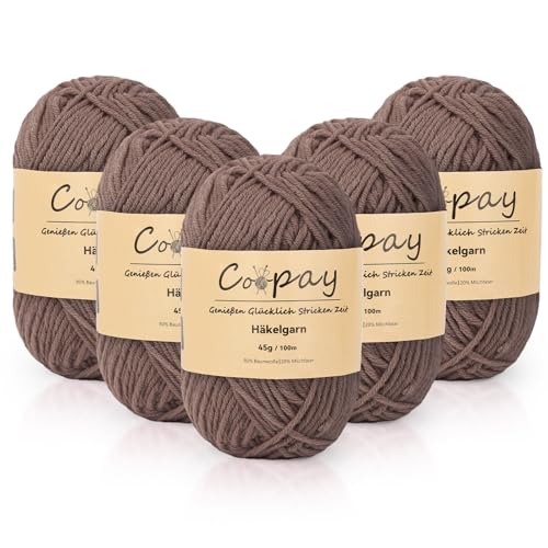 Coopay Wolle zum Häkeln, 225g (5x45g) Weiches Häkelgarn, 5 Faiding Wolle zum Stricken, Babywolle zum Häkeln für Anfänger, Super Weich Häkelgarn Babywolle für Häkel- und Strickprojekt - Hell Kaffee von Coopay