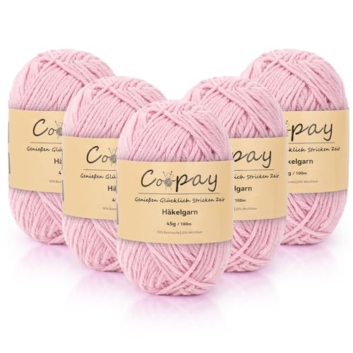 Coopay Wolle zum Häkeln, 225g (5x45g) Weiches Häkelgarn, 5 Faiding Wolle zum Stricken, Babywolle zum Häkeln für Anfänger, Super Weich Häkelgarn Babywolle für Häkel- und Strickprojekt - Hellpink von Coopay