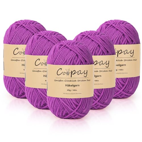 Coopay Wolle zum Häkeln, 225g (5x45g) Weiches Häkelgarn, 5 Faiding Wolle zum Stricken, Babywolle zum Häkeln für Anfänger, Super Weich Häkelgarn Babywolle für Häkel- und Strickprojekt - Lila von Coopay