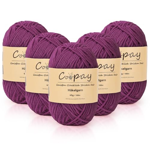 Coopay Wolle zum Häkeln, 225g (5x45g) Weiches Häkelgarn, 5 Faiding Wolle zum Stricken, Babywolle zum Häkeln für Anfänger, Super Weich Häkelgarn Babywolle für Häkel- und Strickprojekt - Rosa Lila von Coopay