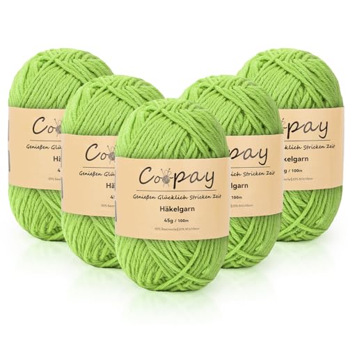 Coopay Wolle zum Häkeln, 225g (5x45g) Weiches Häkelgarn, 5 Faiding Wolle zum Stricken, Babywolle zum Häkeln für Anfänger, Super Weich Häkelgarn Babywolle für Häkel- und Strickprojekt - Zartgrün von Coopay