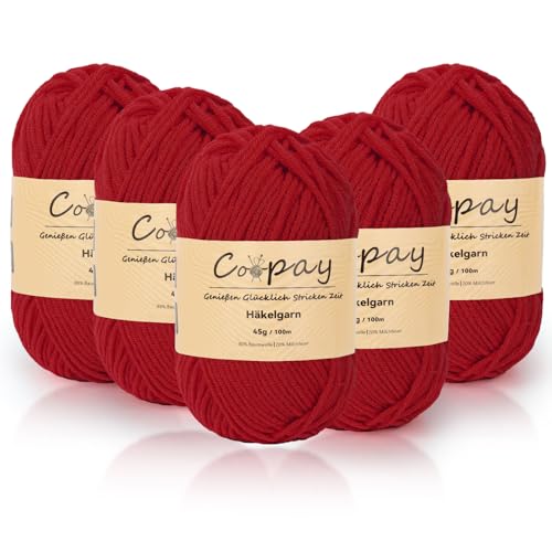 Coopay Wolle zum Häkeln, 225g (5x45g) Weiches Häkelgarn, 5 Faiding Wolle zum Stricken, Babywolle zum Häkeln für Anfänger, Super Weich Häkelgarn Babywolle für Häkel- und Strickprojekt - Zwei Rote von Coopay