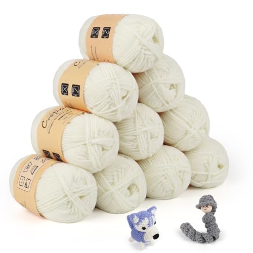 Coopay Wolle zum Häkeln, 450g (10x45g) Weiches Häkelgarn, 5 Faiding Wolle zum Stricken, Babywolle zum Häkeln für Anfänger, Super Weich Häkelgarn Babywolle für Häkel- und Strickprojekt - Milchweiß von Coopay