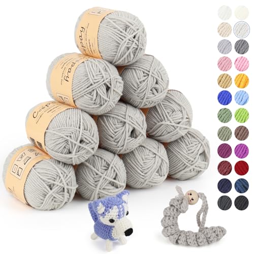 Coopay Wolle zum Häkeln, 450g (10x45g) Weiches Häkelgarn, 5 Faiding Wolle zum Stricken, Babywolle zum Häkeln für Anfänger, Super Weich Häkelgarn Babywolle für Häkel- und Strickprojekt - Silbergrau von Coopay