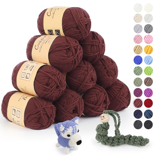 Coopay Wolle zum Häkeln, 450g (10x45g) Weiches Häkelgarn, 5 Faiding Wolle zum Stricken, Babywolle zum Häkeln für Anfänger, Super Weich Häkelgarn Babywolle für Häkel- und Strickprojekt - Burgunderrot von Coopay