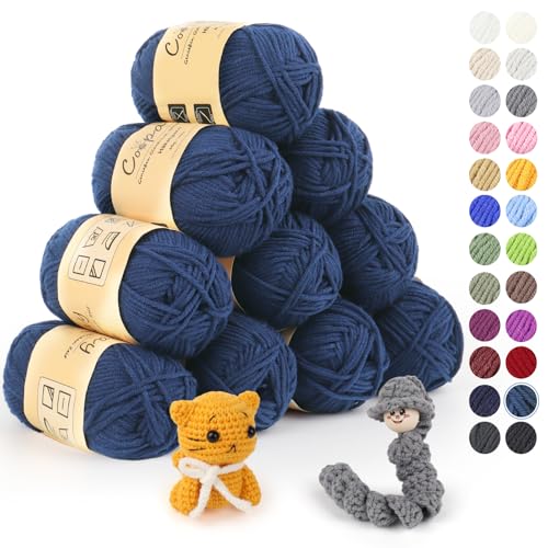 Coopay Wolle zum Häkeln, 450g (10x45g) Weiches Häkelgarn, 5 Faiding Wolle zum Stricken, Babywolle zum Häkeln für Anfänger, Super Weich Häkelgarn Babywolle für Häkel- und Strickprojekt - Denimblau von Coopay