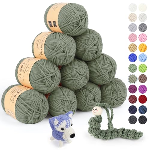 Coopay Wolle zum Häkeln, 450g (10x45g) Weiches Häkelgarn, 5 Faiding Wolle zum Stricken, Babywolle zum Häkeln für Anfänger, Super Weich Häkelgarn Babywolle für Häkel- und Strickprojekt - Schlammgrün von Coopay