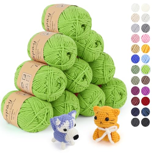Coopay Wolle zum Häkeln, 450g (10x45g) Weiches Häkelgarn, 5 Faiding Wolle zum Stricken, Babywolle zum Häkeln für Anfänger, Super Weich Häkelgarn Babywolle für Häkel- und Strickprojekt - Zartgrün von Coopay