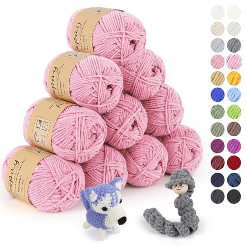 Coopay Wolle zum Häkeln, 450g (10x45g) Weiches Häkelgarn, 5 Faiding Wolle zum Stricken, Babywolle zum Häkeln für Anfänger, Super Weich Häkelgarn Babywolle für Häkel- und Strickprojekt - Hellpink von Coopay