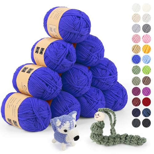Coopay Wolle zum Häkeln, 450g (10x45g) Weiches Häkelgarn, 5 Faiding Wolle zum Stricken, Babywolle zum Häkeln für Anfänger, Super Weich Häkelgarn Babywolle für Häkel- und Strickprojekt - Saphir von Coopay