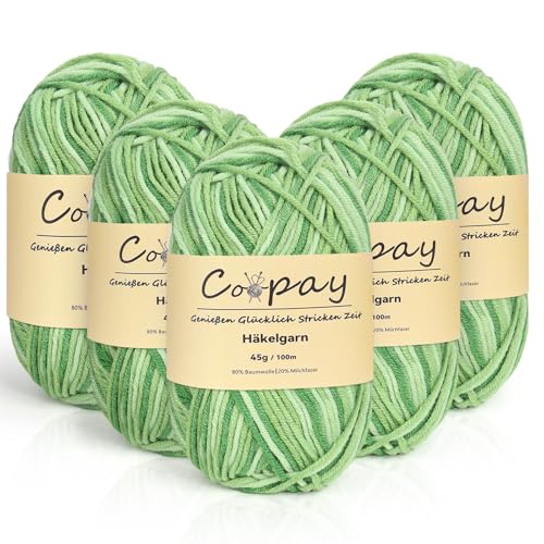 Coopay Wolle zum Häkeln, 5 x 45g Farbverlauf Häkelgarn, 5-Fädig Wolle zum Stricken, Weicher Häkelgarn Mehrfarbig, Bunt Garn zum Stricken Häkeln, Schönes Acrylgarn für Anfänger,Apfelgrün Coopay Wolle zum Häkeln, 5 x 45g Farbverlauf Häkelgarn, 5-Fädig Wolle zum Stricken, Weicher Häkelgarn Mehrfarbig, Bunt Garn zum Stricken Häkeln, Schönes Acrylgarn für Anfänger,Apfelgrün von Coopay