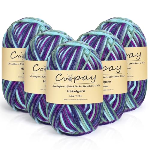 Coopay Wolle zum Häkeln, 5 x 45g Farbverlauf Häkelgarn, 5-Fädig Wolle zum Stricken, Weicher Häkelgarn Mehrfarbig, Bunt Garn zum Stricken Häkeln, Schönes Acrylgarn für Anfänger,Lila Blau Grün Coopay Wolle zum Häkeln, 5 x 45g Farbverlauf Häkelgarn, 5-Fädig Wolle zum Stricken, Weicher Häkelgarn Mehrfarbig, Bunt Garn zum Stricken Häkeln, Schönes Acrylgarn für Anfänger,Lila Blau Grün von Coopay