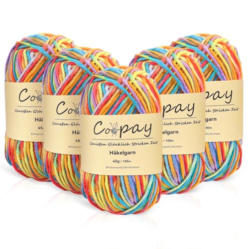 Coopay Wolle zum Häkeln, 5 x 45g Farbverlauf Häkelgarn, 5-Fädig Wolle zum Stricken, Weicher Häkelgarn Mehrfarbig, Bunt Garn zum Stricken Häkeln, Schönes Acrylgarn für Anfänger,Regenbogen Coopay Wolle zum Häkeln, 5 x 45g Farbverlauf Häkelgarn, 5-Fädig Wolle zum Stricken, Weicher Häkelgarn Mehrfarbig, Bunt Garn zum Stricken Häkeln, Schönes Acrylgarn für Anfänger,Regenbogen von Coopay