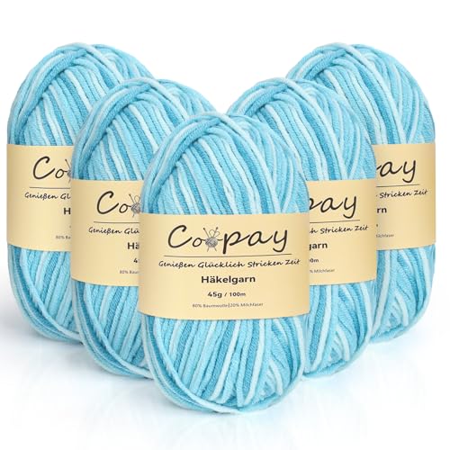 Coopay Wolle zum Häkeln, 5 x 45g Farbverlauf Häkelgarn, 5-Fädig Wolle zum Stricken, Weicher Häkelgarn Mehrfarbig, Bunt Garn zum Stricken Häkeln, Schönes Acrylgarn für Anfänger,Lake Blue Coopay Wolle zum Häkeln, 5 x 45g Farbverlauf Häkelgarn, 5-Fädig Wolle zum Stricken, Weicher Häkelgarn Mehrfarbig, Bunt Garn zum Stricken Häkeln, Schönes Acrylgarn für Anfänger,Lake Blue von Coopay