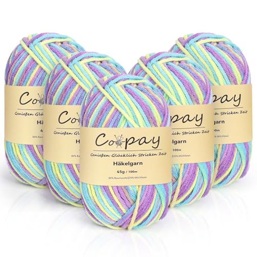 Coopay Wolle zum Häkeln, 5 x 45g Farbverlauf Häkelgarn, 5-Fädig Wolle zum Stricken, Weicher Häkelgarn Mehrfarbig, Bunt Garn zum Stricken Häkeln, Schönes Acrylgarn für Anfänger,Lila Gelb Blau Coopay Wolle zum Häkeln, 5 x 45g Farbverlauf Häkelgarn, 5-Fädig Wolle zum Stricken, Weicher Häkelgarn Mehrfarbig, Bunt Garn zum Stricken Häkeln, Schönes Acrylgarn für Anfänger,Lila Gelb Blau von Coopay