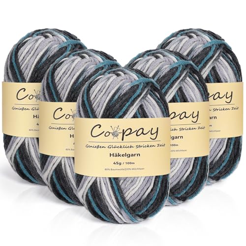 Coopay Wolle zum Häkeln, 5 x 45g Farbverlauf Häkelgarn, 5-Fädig Wolle zum Stricken, Weicher Häkelgarn Mehrfarbig, Bunt Garn zum Stricken Häkeln, Schönes Acrylgarn für Anfänger,Schwarz Grau Blau Coopay Wolle zum Häkeln, 5 x 45g Farbverlauf Häkelgarn, 5-Fädig Wolle zum Stricken, Weicher Häkelgarn Mehrfarbig, Bunt Garn zum Stricken Häkeln, Schönes Acrylgarn für Anfänger,Schwarz Grau Blau von Coopay
