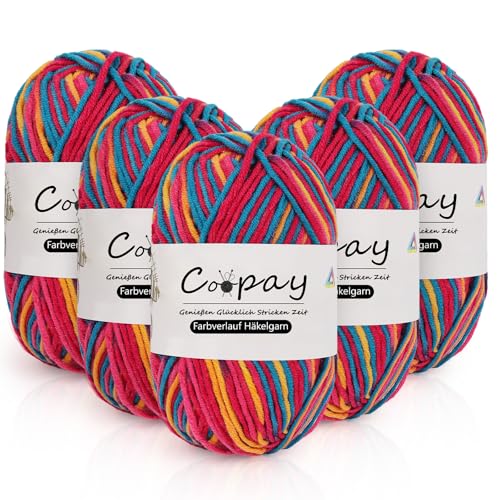 Coopay Wolle zum Häkeln, 5 x 50g Farbverlauf Häkelgarn, 5-Fädig Wolle zum Stricken, Weicher Dicke Wolle zum Häkeln, Bunt Garn zum Stricken Häkeln, Schönes Acrylgarn für Anfänger, Blau Rosa Gelb Coopay Wolle zum Häkeln, 5 x 50g Farbverlauf Häkelgarn, 5-Fädig Wolle zum Stricken, Weicher Dicke Wolle zum Häkeln, Bunt Garn zum Stricken Häkeln, Schönes Acrylgarn für Anfänger, Blau Rosa Gelb von Coopay