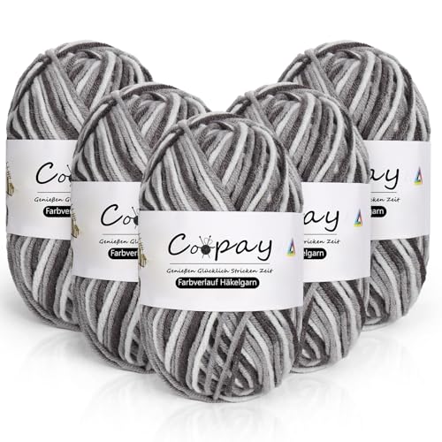 Coopay Wolle zum Häkeln, 5 x 50g Farbverlauf Häkelgarn, 5-Fädig zum Stricken, Weicher Dicke Garn, Bunt zum Stricken Häkeln, Schönes Acrylgarn für Anfänger, Grau Coopay Wolle zum Häkeln, 5 x 50g Farbverlauf Häkelgarn, 5-Fädig zum Stricken, Weicher Dicke Garn, Bunt zum Stricken Häkeln, Schönes Acrylgarn für Anfänger, Grau von Coopay