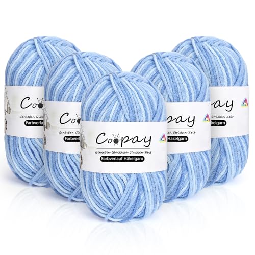 Coopay Wolle zum Häkeln, 5 x 50g Farbverlauf Häkelgarn, 5-Fädig Wolle zum Stricken, Weicher Dicke Wolle zum Häkeln, Bunt Garn zum Stricken Häkeln, Schönes Acrylgarn für Anfänger, Himmelblau Coopay Wolle zum Häkeln, 5 x 50g Farbverlauf Häkelgarn, 5-Fädig Wolle zum Stricken, Weicher Dicke Wolle zum Häkeln, Bunt Garn zum Stricken Häkeln, Schönes Acrylgarn für Anfänger, Himmelblau von Coopay