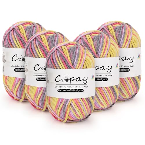Coopay Wolle zum Häkeln, 5 x 50g Farbverlauf Häkelgarn, 5-Fädig Wolle zum Stricken, Weicher Dicke Wolle zum Häkeln, Bunt Garn zum Stricken Häkeln, Schönes Acrylgarn für Anfänger, Lila Gelbes Rosa Coopay Wolle zum Häkeln, 5 x 50g Farbverlauf Häkelgarn, 5-Fädig Wolle zum Stricken, Weicher Dicke Wolle zum Häkeln, Bunt Garn zum Stricken Häkeln, Schönes Acrylgarn für Anfänger, Lila Gelbes Rosa von Coopay