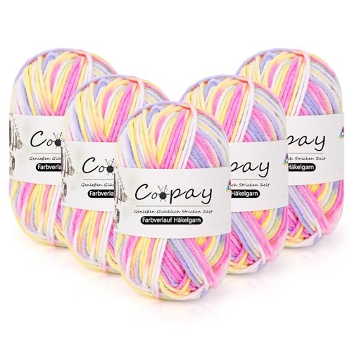 Coopay Wolle zum Häkeln, 5 x 50g Farbverlauf Häkelgarn, 5-Fädig Wolle zum Stricken, Weicher Dicke Wolle zum Häkeln, Bunt Garn zum Stricken Häkeln, Schönes Acrylgarn für Anfänger, Lila Weiß Coopay Wolle zum Häkeln, 5 x 50g Farbverlauf Häkelgarn, 5-Fädig Wolle zum Stricken, Weicher Dicke Wolle zum Häkeln, Bunt Garn zum Stricken Häkeln, Schönes Acrylgarn für Anfänger, Lila Weiß von Coopay