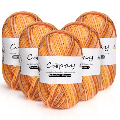 Coopay Wolle zum Häkeln, 5 x 50g Farbverlauf Häkelgarn, 5-Fädig Wolle zum Stricken, Weicher Dicke Wolle zum Häkeln, Bunt Garn zum Stricken Häkeln, Schönes Acrylgarn für Anfänger, Orangene Blume Coopay Wolle zum Häkeln, 5 x 50g Farbverlauf Häkelgarn, 5-Fädig Wolle zum Stricken, Weicher Dicke Wolle zum Häkeln, Bunt Garn zum Stricken Häkeln, Schönes Acrylgarn für Anfänger, Orangene Blume von Coopay
