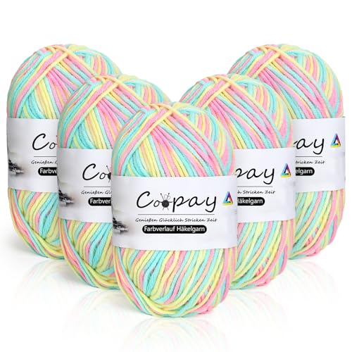 Coopay Wolle zum Häkeln, 5 x 50g Farbverlauf Häkelgarn, 5-Fädig Wolle zum Stricken, Weicher Dicke Wolle zum Häkeln, Bunt Garn zum Stricken Häkeln, Schönes Acrylgarn für Anfänger, Regenbogen von Coopay