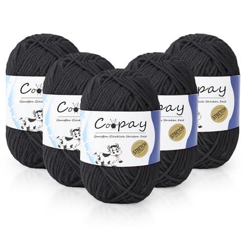 Coopay Wolle zum Häkeln, 5x50g Weiches Häkelgarn, 5 Faiding Wolle zum Stricken, Babywolle zum Häkeln für Anfänger und Kinder, Super Weich Häkelgarn Babywolle für Häkel- und Strickprojekt - Schwarz Coopay Wolle zum Häkeln, 5x50g Weiches Häkelgarn, 5 Faiding Wolle zum Stricken, Babywolle zum Häkeln für Anfänger und Kinder, Super Weich Häkelgarn Babywolle für Häkel- und Strickprojekt - Schwarz von Coopay