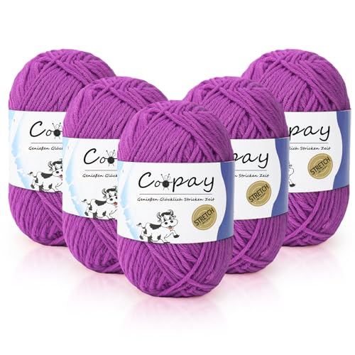 Coopay Wolle zum Häkeln, 5x50g Weiches Häkelgarn, 5 Faiding Wolle zum Stricken, Babywolle zum Häkeln für Anfänger und Kinder, Super Weich Häkelgarn Babywolle für Häkel- und Strickprojekt - Lila von Coopay