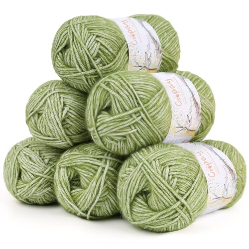 Coopay Wolle zum Häkeln, 6 x 50g Weiches Wolle zum Stricken, Flauschige Baumwolle Set Häkelgarn, Warm Babywolle aus 78% Baumwolle 22% Acryl, Premium Häkelgarn für Decken, Tasche, Puppen - Bohnengrün von Coopay