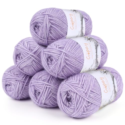 Coopay Wolle zum Häkeln, 6 x 50g Weiches Wolle zum Stricken, Flauschige Baumwolle Set Häkelgarn, Warm Babywolle aus 78% Baumwolle 22% Acryl, Premium Häkelgarn für Decken, Tasche, Puppen - Hellviolett Coopay Wolle zum Häkeln, 6 x 50g Weiches Wolle zum Stricken, Flauschige Baumwolle Set Häkelgarn, Warm Babywolle aus 78% Baumwolle 22% Acryl, Premium Häkelgarn für Decken, Tasche, Puppen - Hellviolett von Coopay