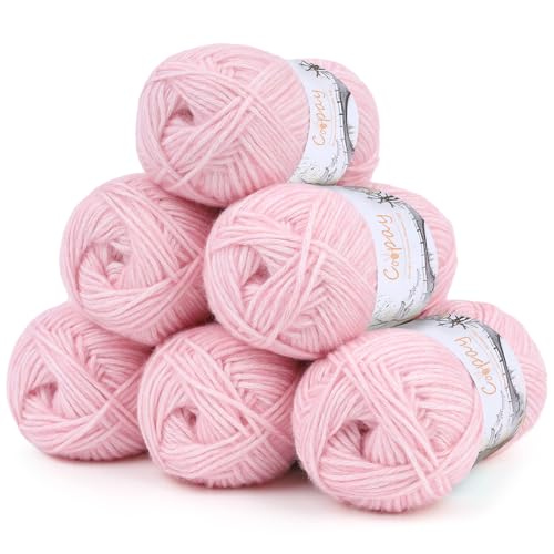 Coopay Wolle zum Häkeln, 6 x 50g Weiches Wolle zum Stricken, Flauschige Baumwolle Set Häkelgarn, Warm Babywolle aus 78% Baumwolle 22% Acryl, Premium Häkelgarn für Decken, Tasche, Puppen - Rosa von Coopay