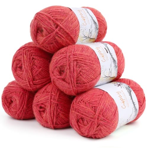 Coopay Wolle zum Häkeln, 6 x 50g Weiches Wolle zum Stricken, Flauschige Baumwolle Set Häkelgarn, Warm Babywolle aus 78% Baumwolle 22% Acryl, Premium Häkelgarn für Decken, Tasche - Sonnenuntergangsrot von Coopay