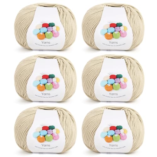 Coopay Wolle zum Häkeln, Häkelgarn Set 6 x 45g, Wolle zum Stricken, Weich Häkelgarn aus Acrylic und Baumwolle zum Häkeln, 4 Faiding, Häkelwolle für Babykleidung, Schal, Puppe, Granny Squares - Beige von Coopay