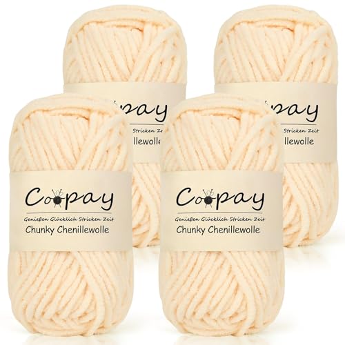 Coopay Dickes Garn zum Häkeln, 4 x 50g Chunky Wolle, Flauschige Dick Wolle zum Handstricken, Milchshake von Coopay
