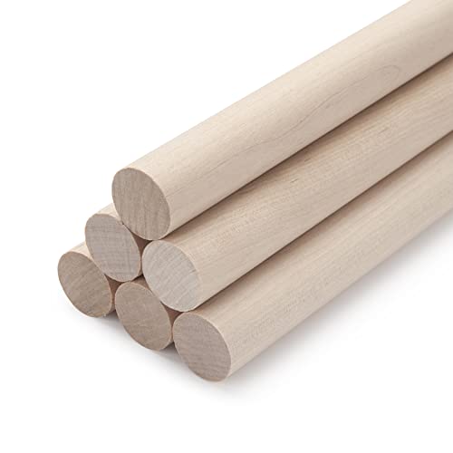 3/4 x 12 Holzdübel, Holzstäbe zum Basteln, 6 Stück Makramee-Holzdübelstangen, unlackierte Hartholzstäbe zum Basteln, Kunst und Heimwerker, gestufte Kuchenstütze und Hochzeitsbandstäbe von Coowayze