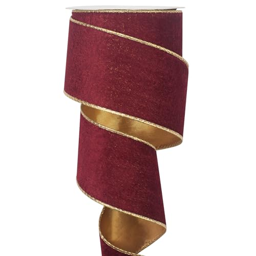 6,3 cm Burgunderrotes Samtband mit Draht für Weihnachtsbaum, 9,1 m, Wein- und Golddrahtband, Vintage-Samtband für Geschenkverpackungen, Kränze, Basteln, Topper-Schleife, Hochzeitsdekoration, Girlande 6,3 cm Burgunderrotes Samtband mit Draht für Weihnachtsbaum, 9,1 m, Wein- und Golddrahtband, Vintage-Samtband für Geschenkverpackungen, Kränze, Basteln, Topper-Schleife, Hochzeitsdekoration, Girlande von Coowayze