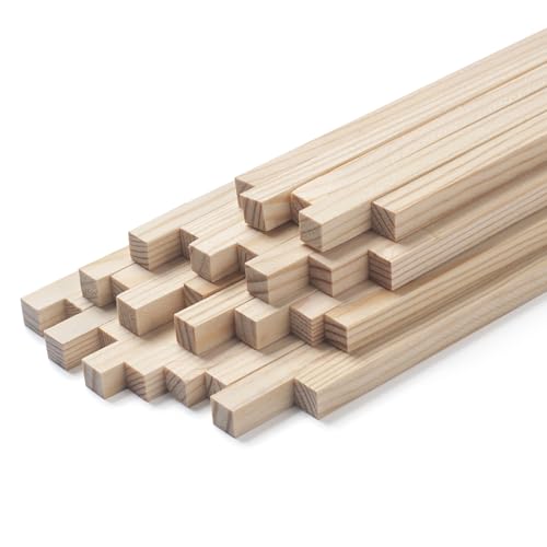 Quadratische Holzdübel, Holzdübelstangen 5/16 Zoll x 38 cm, 30 Stück quadratische Holzstäbe zum Basteln, Holzstreifen zum Basteln, unlackierte Hartholzstäbe für Holzbearbeitung, Modellbau von Coowayze