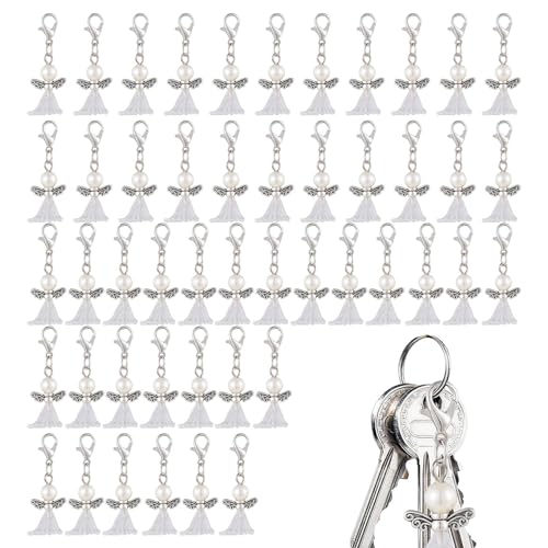Copangle Engel Perlen Anhänger Schlüsselanhänger | Basteln Sie Schutzengel-Schlüsselanhänger | 50 Stück Perlen-Engel-Anhänger, Engelsflügel, Perlen zum Basteln für Weihnachten von Copangle