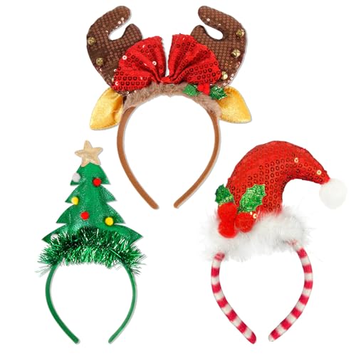 Copbopwn 3 Stück Weihnachts-Stirnbänder, Partyhut, Weihnachtsbaum, Rentier, Kopfbedeckung, Stirnbänder, Haarband, Kostüm-Reifen für Party, Dekoration, Geschenke, Kopfbedeckung, Haarband für Kinder und Copbopwn 3 Stück Weihnachts-Stirnbänder, Partyhut, Weihnachtsbaum, Rentier, Kopfbedeckung, Stirnbänder, Haarband, Kostüm-Reifen für Party, Dekoration, Geschenke, Kopfbedeckung, Haarband für Kinder und von Copbopwn