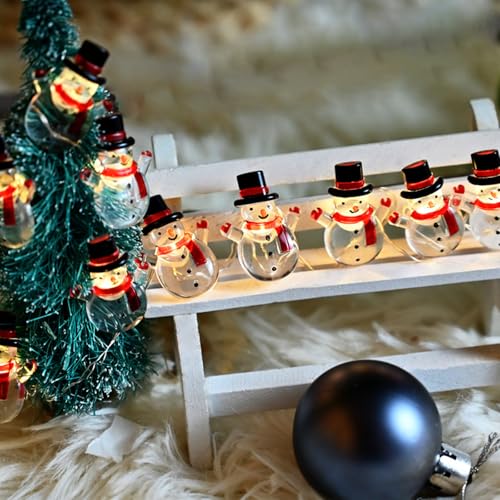 Copbopwn Weihnachts-Lichterkette, 2 m, 20 LEDs, Weihnachtsmann, Schneemann, Lebkuchen-Lichterkette, Kranz, beleuchtet, Weihnachtsdekoration, batteriebetrieben, für Weihnachten, Innen- und Außenbereich von Copbopwn