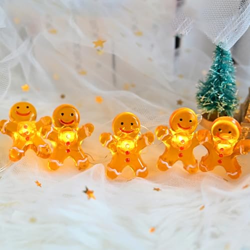 Weihnachts-Lichterkette, 2 m, 20 LEDs, Weihnachtsmann, Schneemann, Lebkuchen-Lichterkette, Kranz, beleuchtet, Weihnachtsdekoration, batteriebetrieben, für Weihnachten, Innen- und Außenbereich von Copbopwn