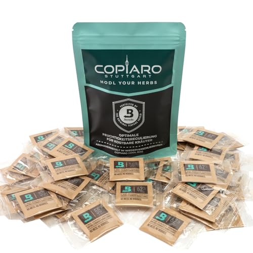 Copiaro HODL Bag Boveda 62% | 10 Stück zu je 4g | 2-Wege-Feuchtigkeitsregulierung | Im wiederverschließbaren Transport- und Frische-Beutel | Lagerung von feuchtigkeitsempfindlichen Produkten von Copiaro