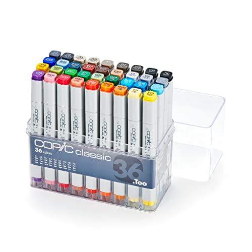 COPIC Classic Marker Set mit 36 Farben professionelle Layoutmarker im praktischen Acryl-Display zur Aufbewahrung und einfachen Entnahme von Copic