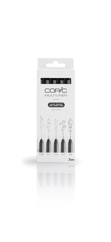 COPIC Multiliner Set, Black, 5 Fineliner in verschiedenen Strichstärken, Zeichen Stifte mit einer feinen Spitze und wasserbeständiger Pigmenttinte von Copic